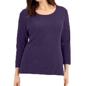 Karen Scott Woman's Petite Cotton Scoop Neck Top